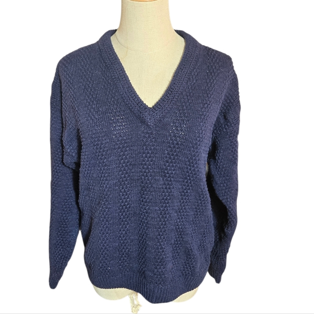Concrete Mix Vintage Navy Blue Cotton Textured Sweater